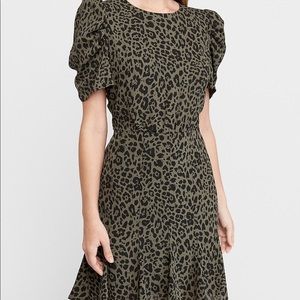 Leopard print puff sleeve fit and flair dress